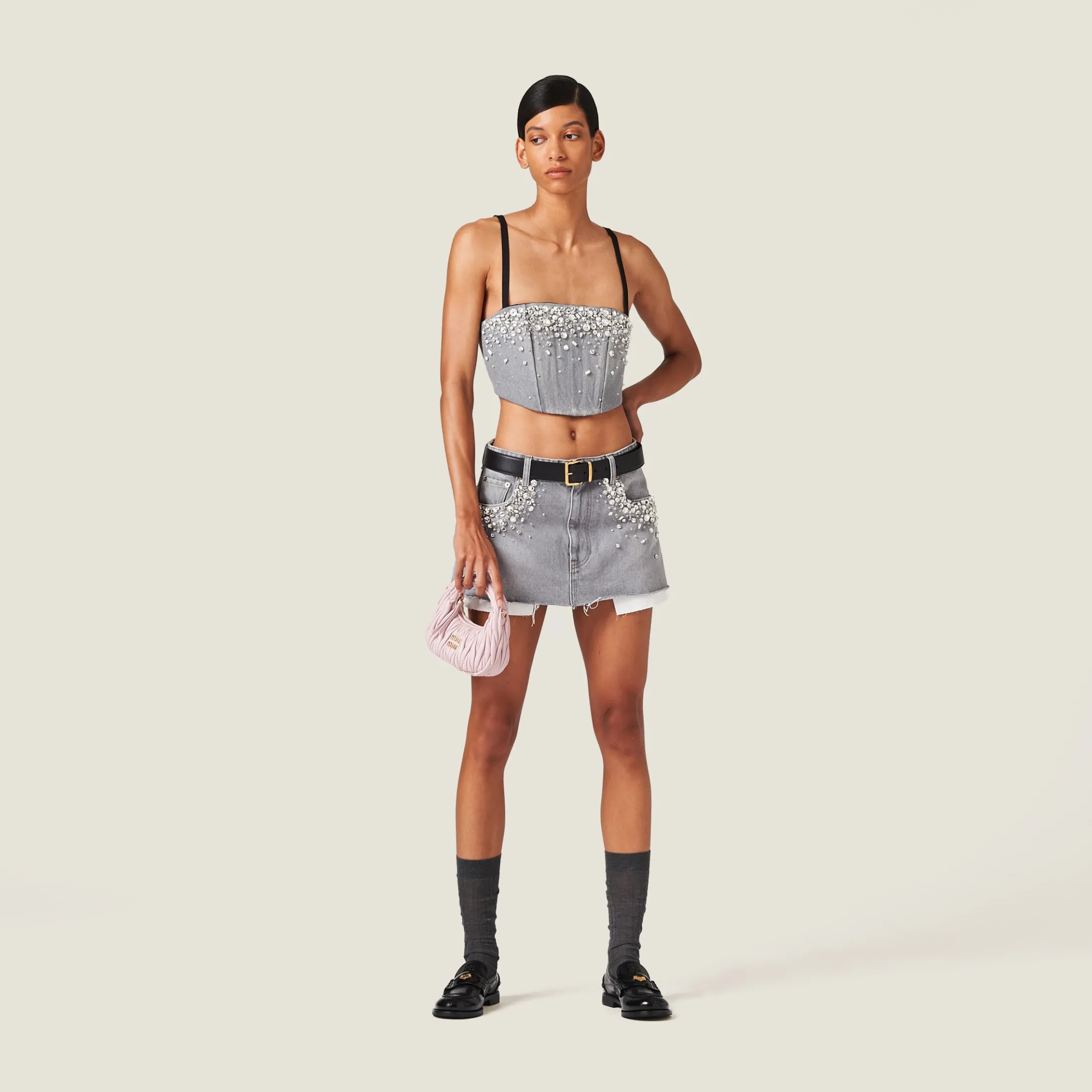 Grey Denim Top | Miu Miu