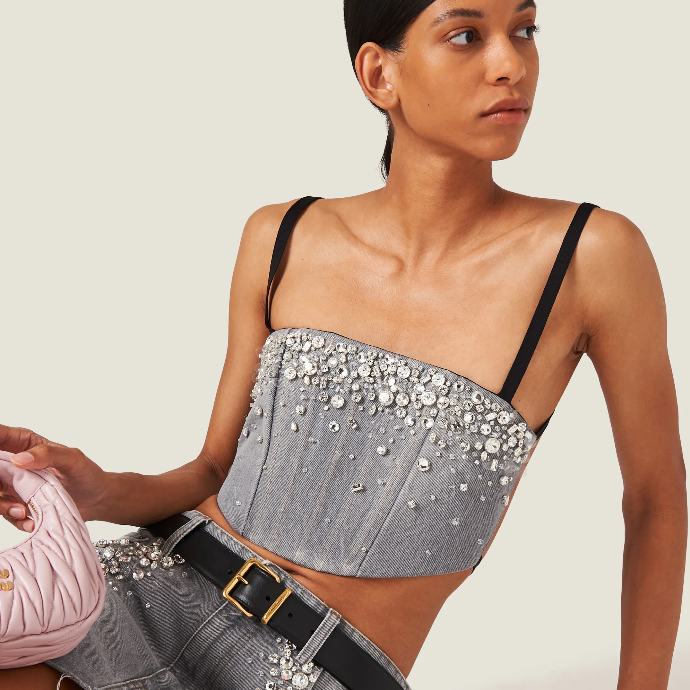 Grey Denim Top | Miu Miu