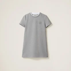 Grey Embroidered Cotton Fleece Dress | Miu Miu