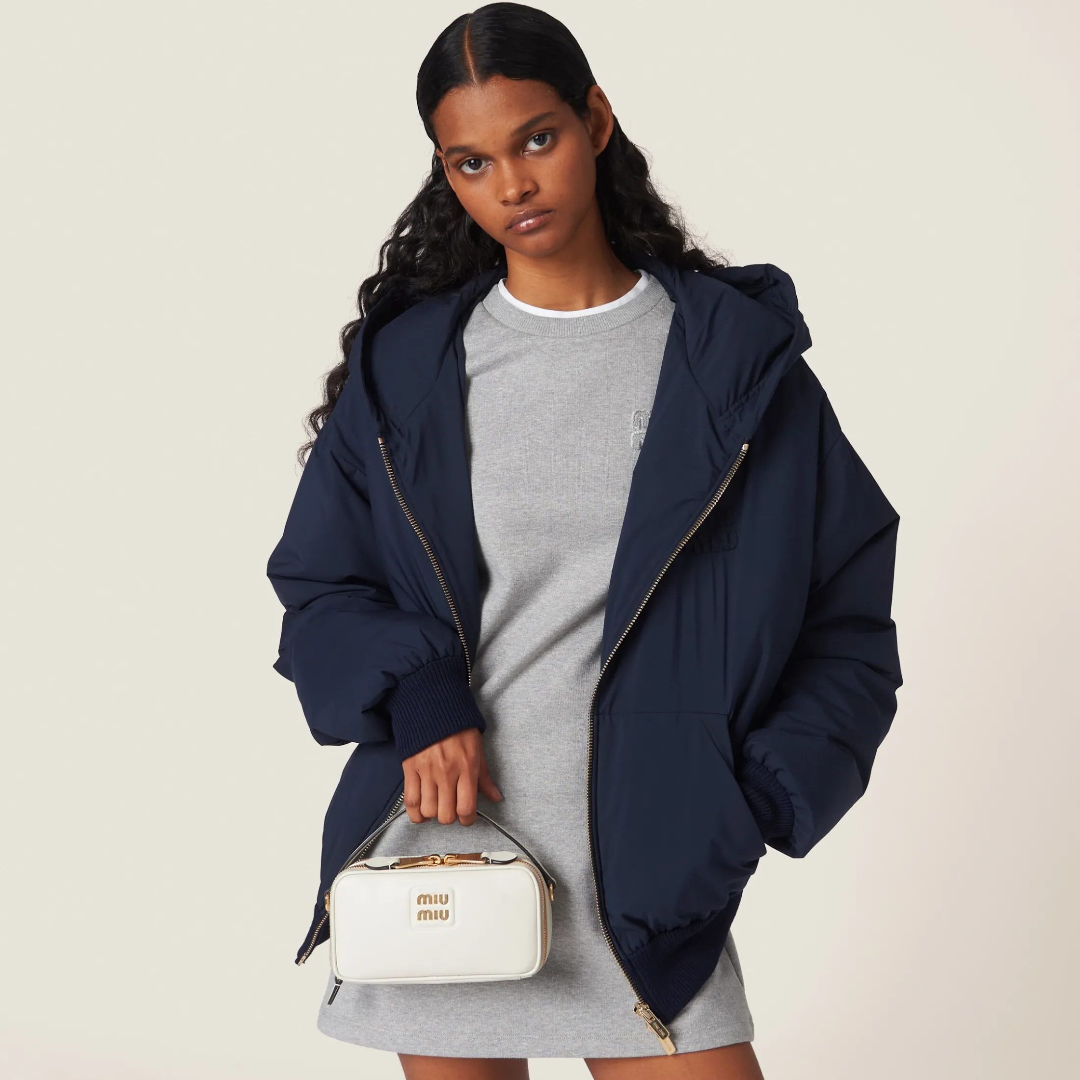 Grey Embroidered Cotton Fleece Dress | Miu Miu