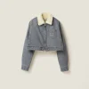 Grey Embroidered Denim Blouson Jacket | Miu Miu