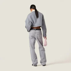 Grey Embroidered Denim Blouson Jacket | Miu Miu