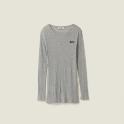 Grey Ribbed Knit Jersey Dress | Miu Miu