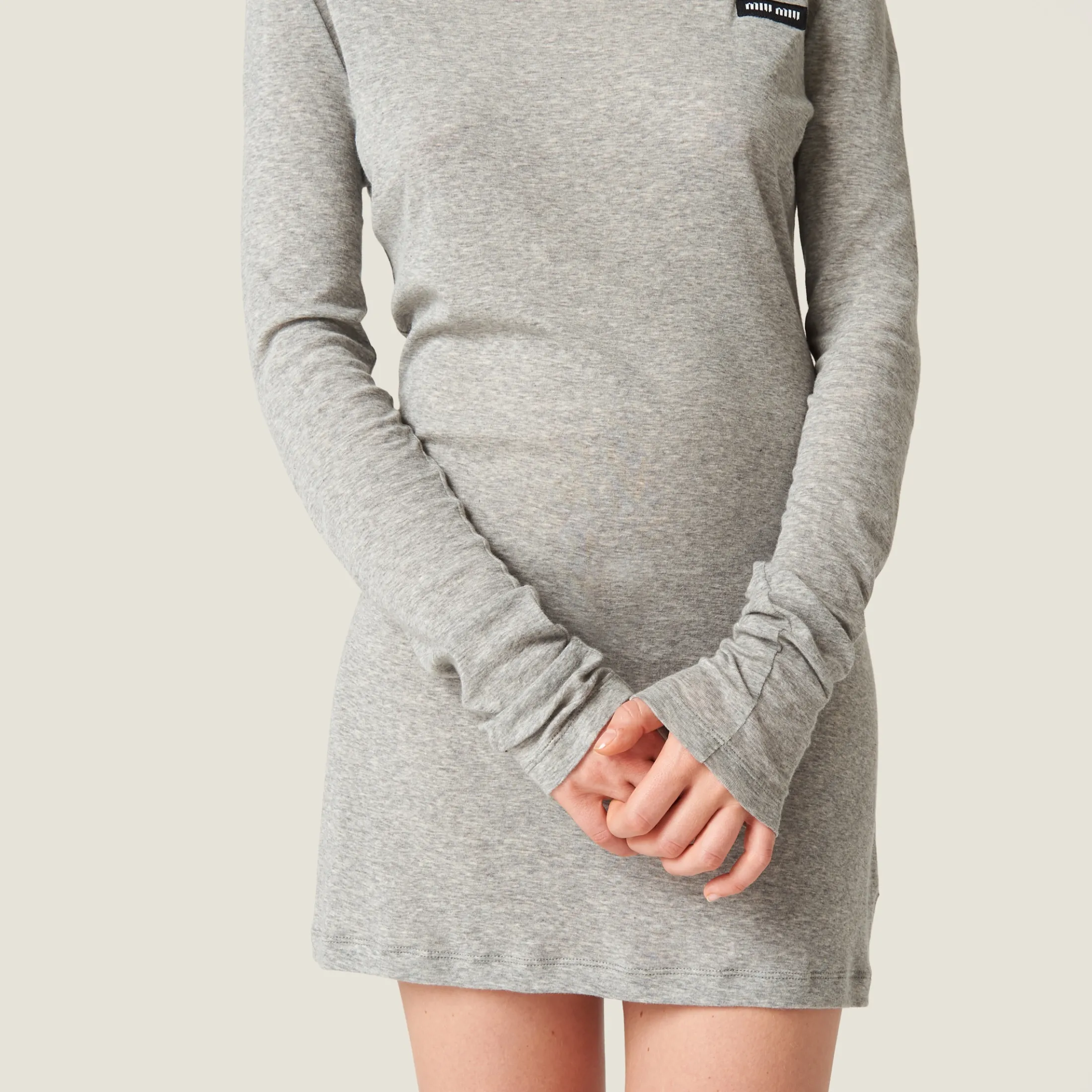Grey Ribbed Knit Jersey Dress | Miu Miu