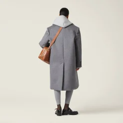 Grey Single-breasted Velour Coat | Miu Miu
