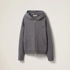 Grey Wool And Nylon Knit Hoodie | Miu Miu