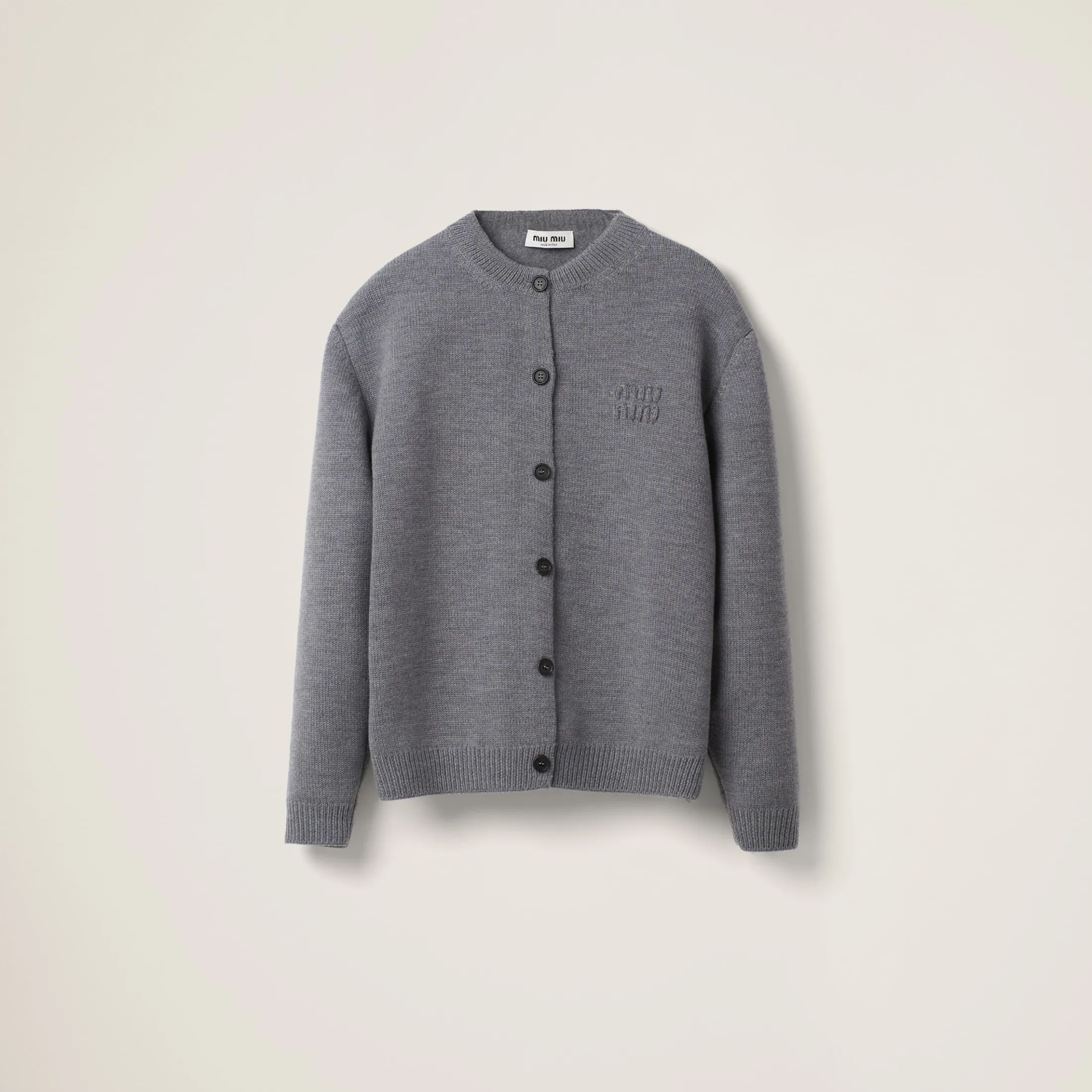 Grey Wool And Nylon Knit Cardigan | Miu Miu