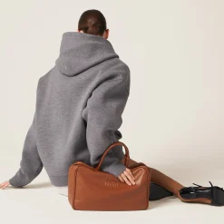 Grey Wool And Nylon Knit Hoodie | Miu Miu