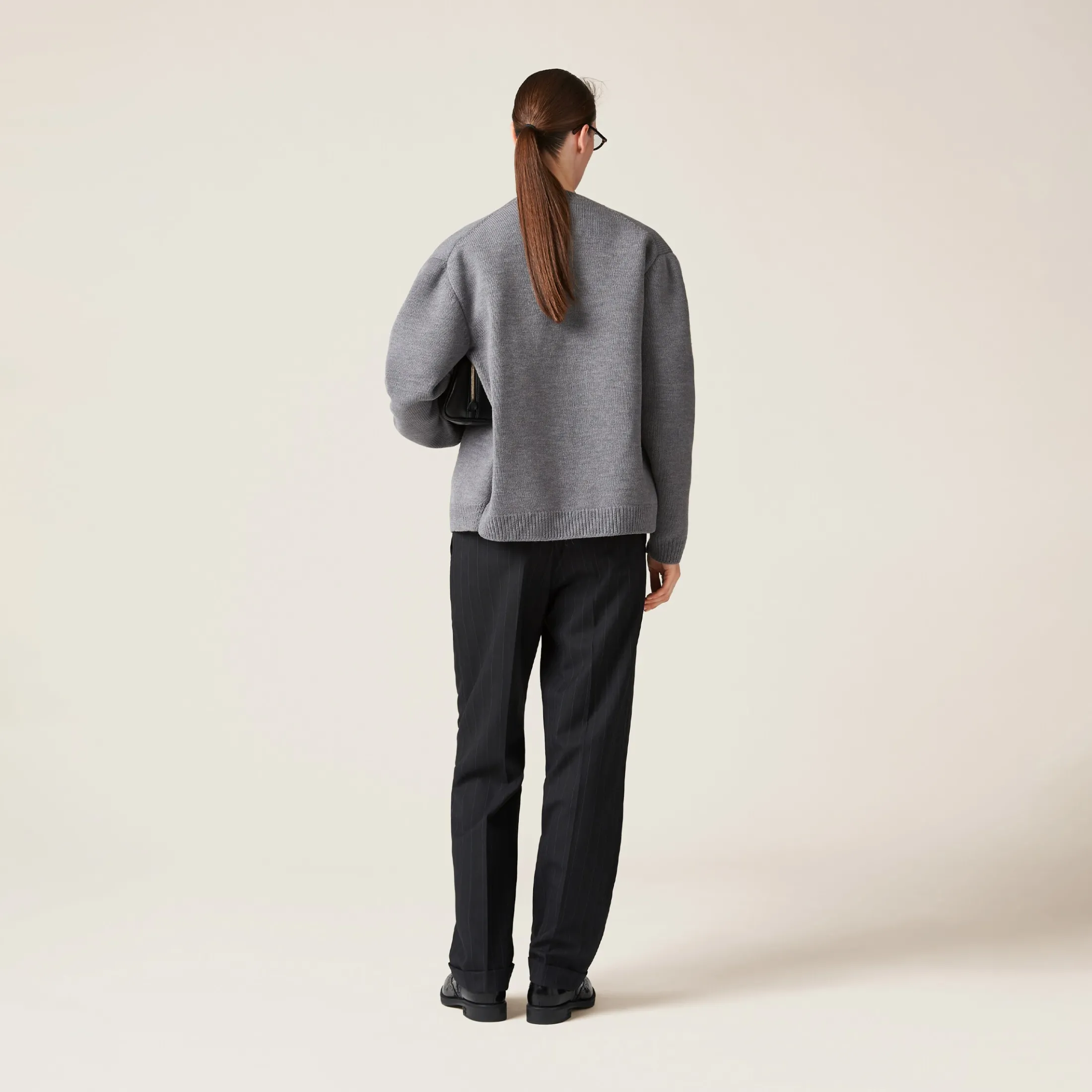 Grey Wool And Nylon Knit Cardigan | Miu Miu