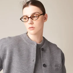 Grey Wool And Nylon Knit Cardigan | Miu Miu