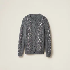 Grey Wool Knit Cardigan | Miu Miu