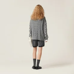 Grey Wool Knit Cardigan | Miu Miu