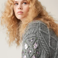 Grey Wool Knit Cardigan | Miu Miu