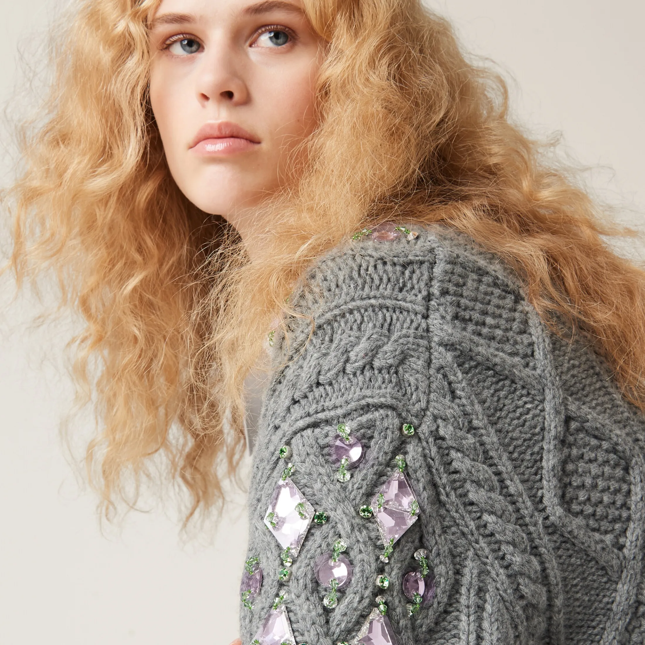 Grey Wool Knit Cardigan | Miu Miu