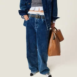 Indigo Blue Washed Corduroy Pants | Miu Miu