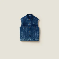 Indigo Blue Washed Velvet Vest | Miu Miu