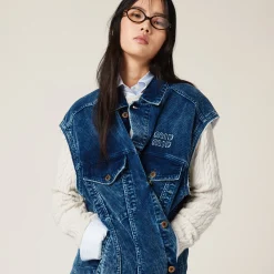 Indigo Blue Washed Velvet Vest | Miu Miu
