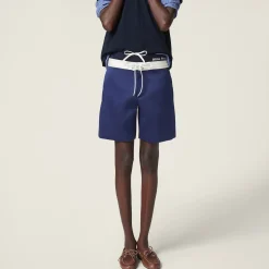 Ink Blue/white Satin Bermudas | Miu Miu