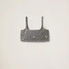 Iron Gray Embroidered Garment-dyed Gabardine Top | Miu Miu