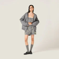 Iron Gray Embroidered Garment-dyed Gabardine Top | Miu Miu