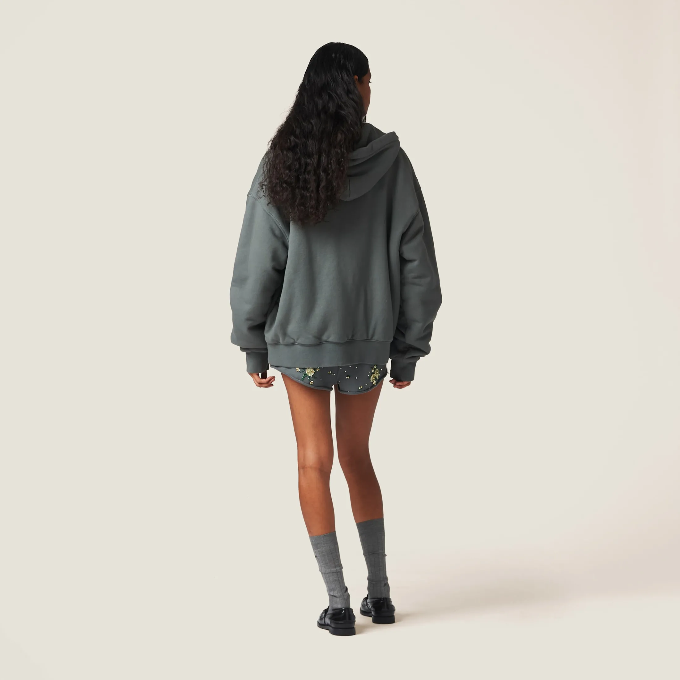 Iron Gray Garment Dyed Cotton Fleece Hoodie | Miu Miu