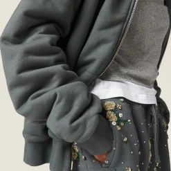 Iron Gray Garment Dyed Cotton Fleece Hoodie | Miu Miu