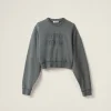 Iron Gray Garment-dyed Cotton Fleece Sweatshirt | Miu Miu