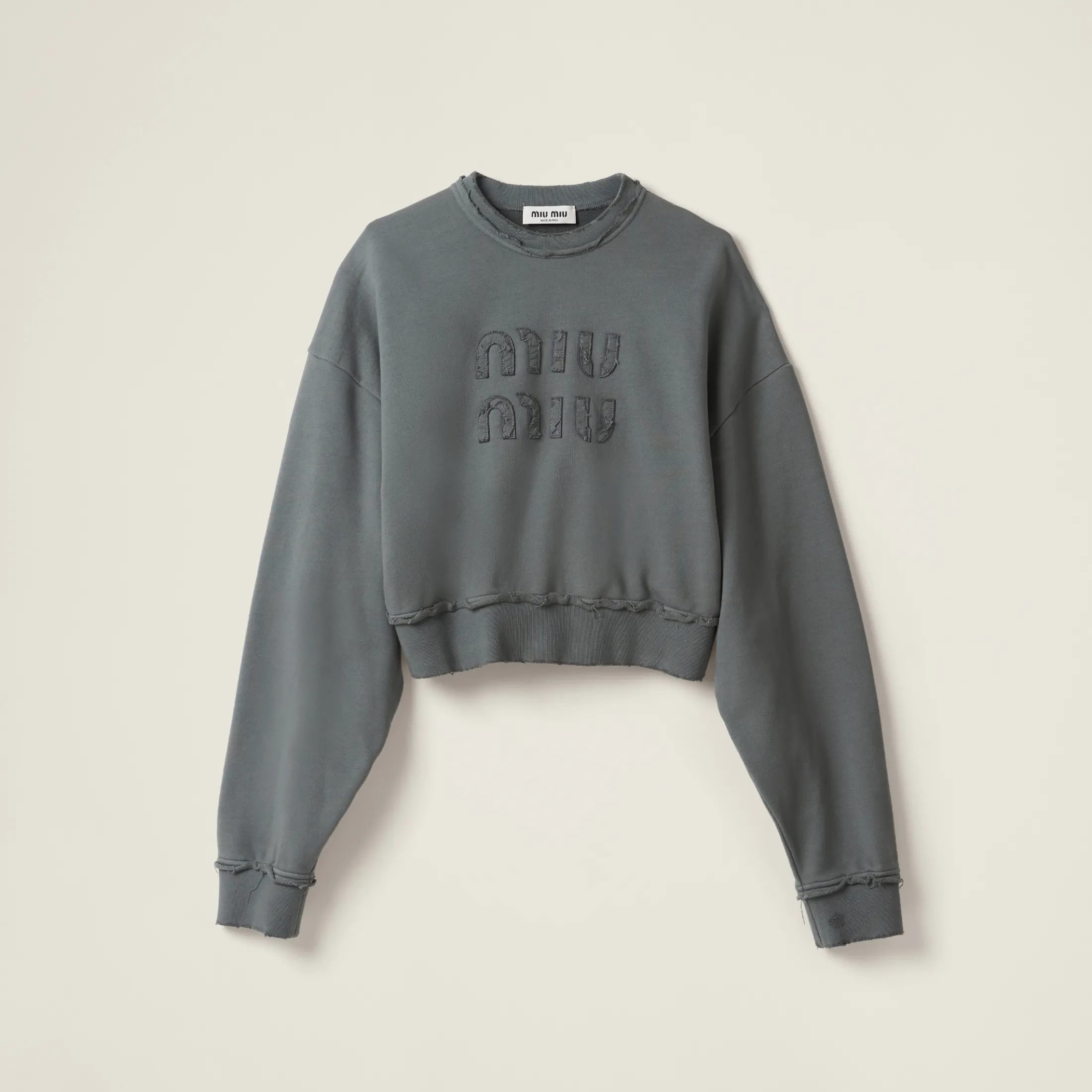 Iron Gray Garment-dyed Cotton Fleece Sweatshirt | Miu Miu