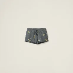 Iron Gray Garment-dyed Cotton Fleece Shorts With Embroidered Logo | Miu Miu