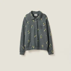 Iron Gray Garment-dyed Cotton Fleece Sweatshirt With Embroidered Logo | Miu Miu