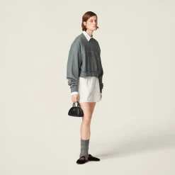 Iron Gray Garment-dyed Cotton Fleece Sweatshirt | Miu Miu