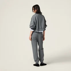 Iron Gray Garment-dyed Cotton Fleece Pants | Miu Miu