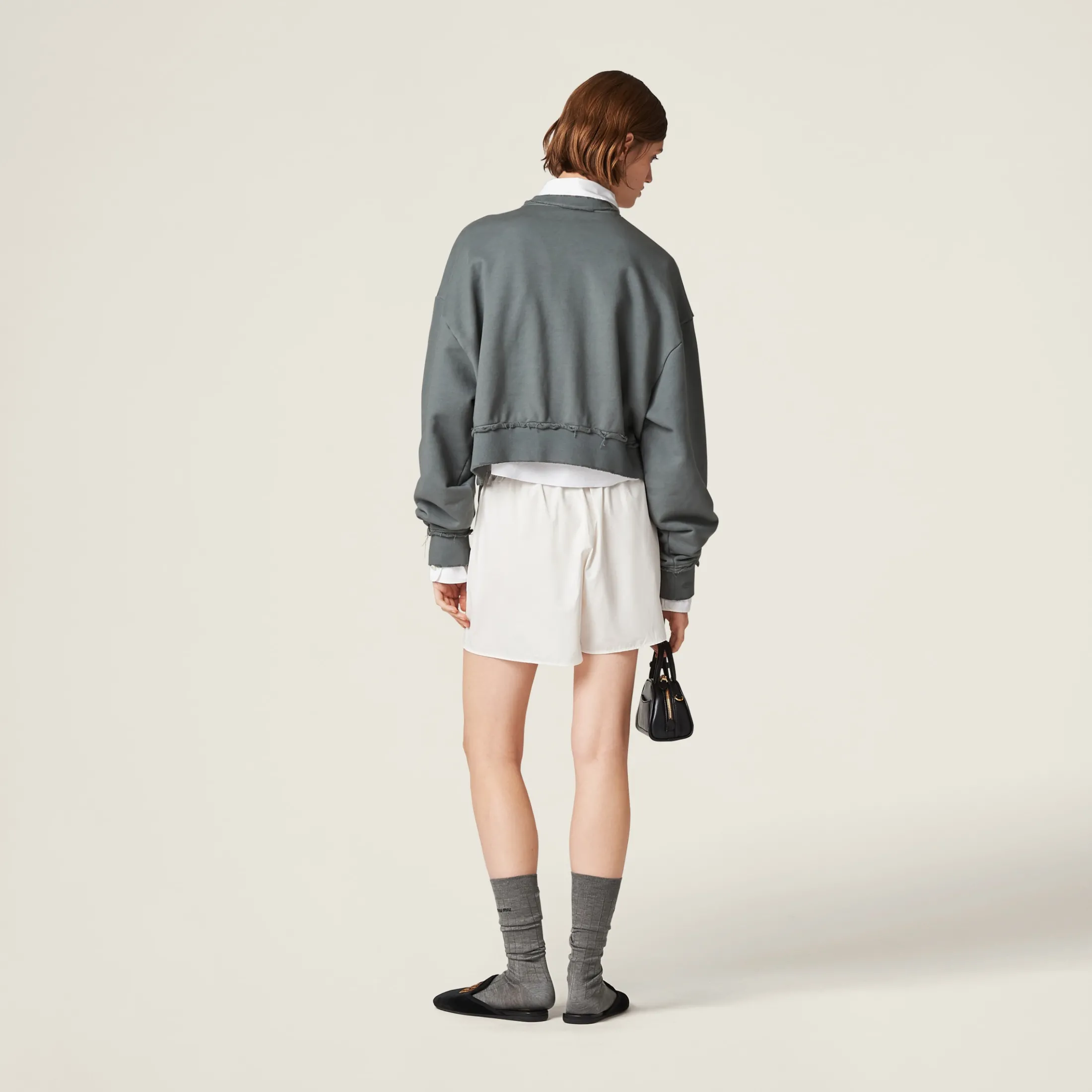 Iron Gray Garment-dyed Cotton Fleece Sweatshirt | Miu Miu