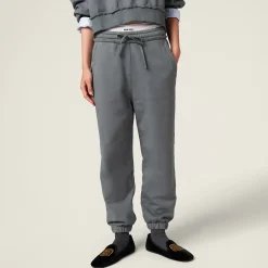 Iron Gray Garment-dyed Cotton Fleece Pants | Miu Miu