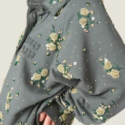 Iron Gray Garment-dyed Cotton Fleece Sweatshirt With Embroidered Logo | Miu Miu