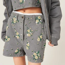 Iron Gray Garment-dyed Gabardine Bermudas | Miu Miu