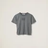 Iron Gray Garment-dyed Jersey T-shirt With Embroidered Logo | Miu Miu