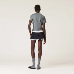 Iron Gray Garment-dyed Jersey T-shirt With Embroidered Logo | Miu Miu