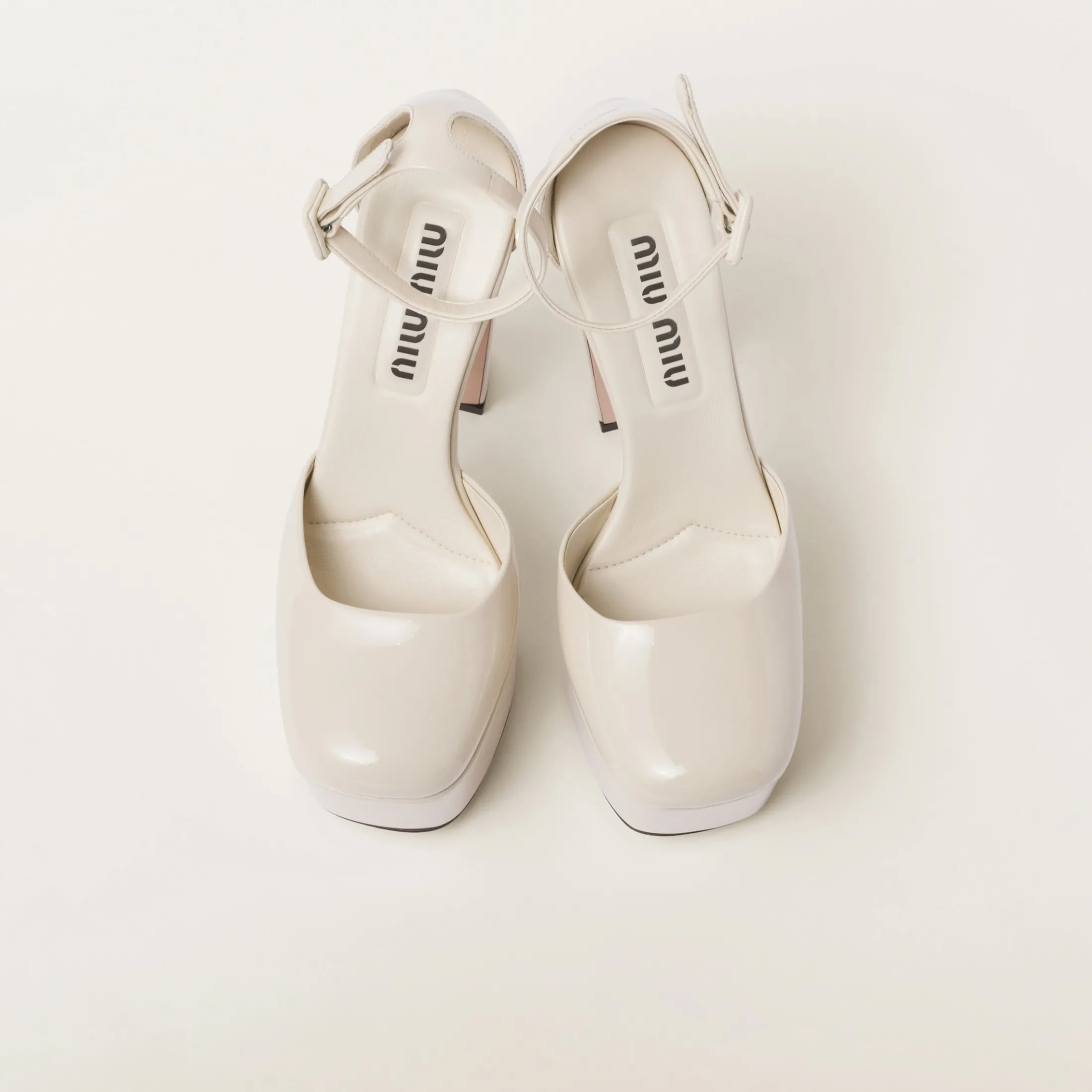 Ivory Patent Leather Platform Pumps | Miu Miu