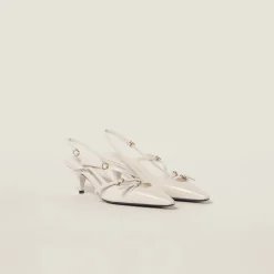 Ivory Patent Leather Slingbacks With Buckles | Miu Miu