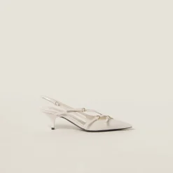 Ivory Patent Leather Slingbacks With Buckles | Miu Miu