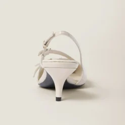 Ivory Patent Leather Slingbacks With Buckles | Miu Miu