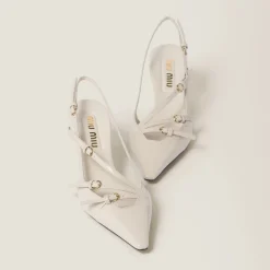 Ivory Patent Leather Slingbacks With Buckles | Miu Miu