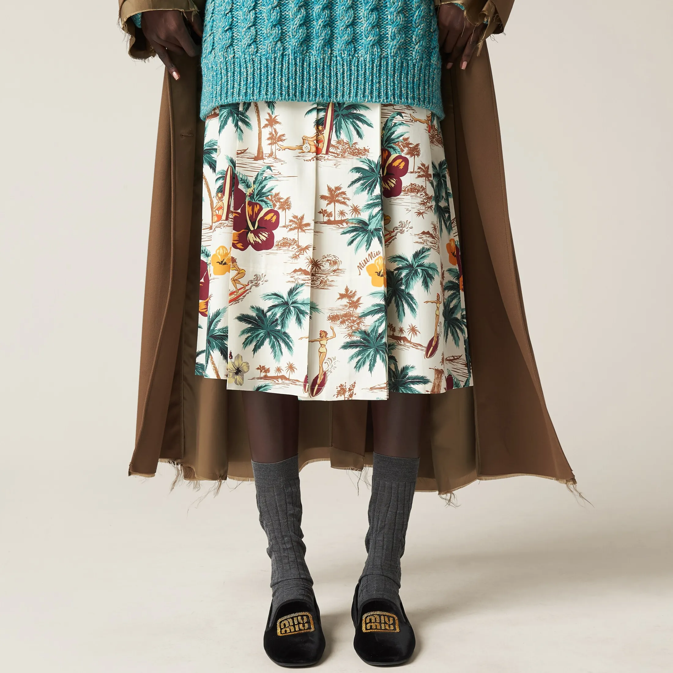 Ivory Printed Silk Dress | Miu Miu