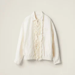 Ivory Washed Slubbed Canvas Blouson Jacket | Miu Miu