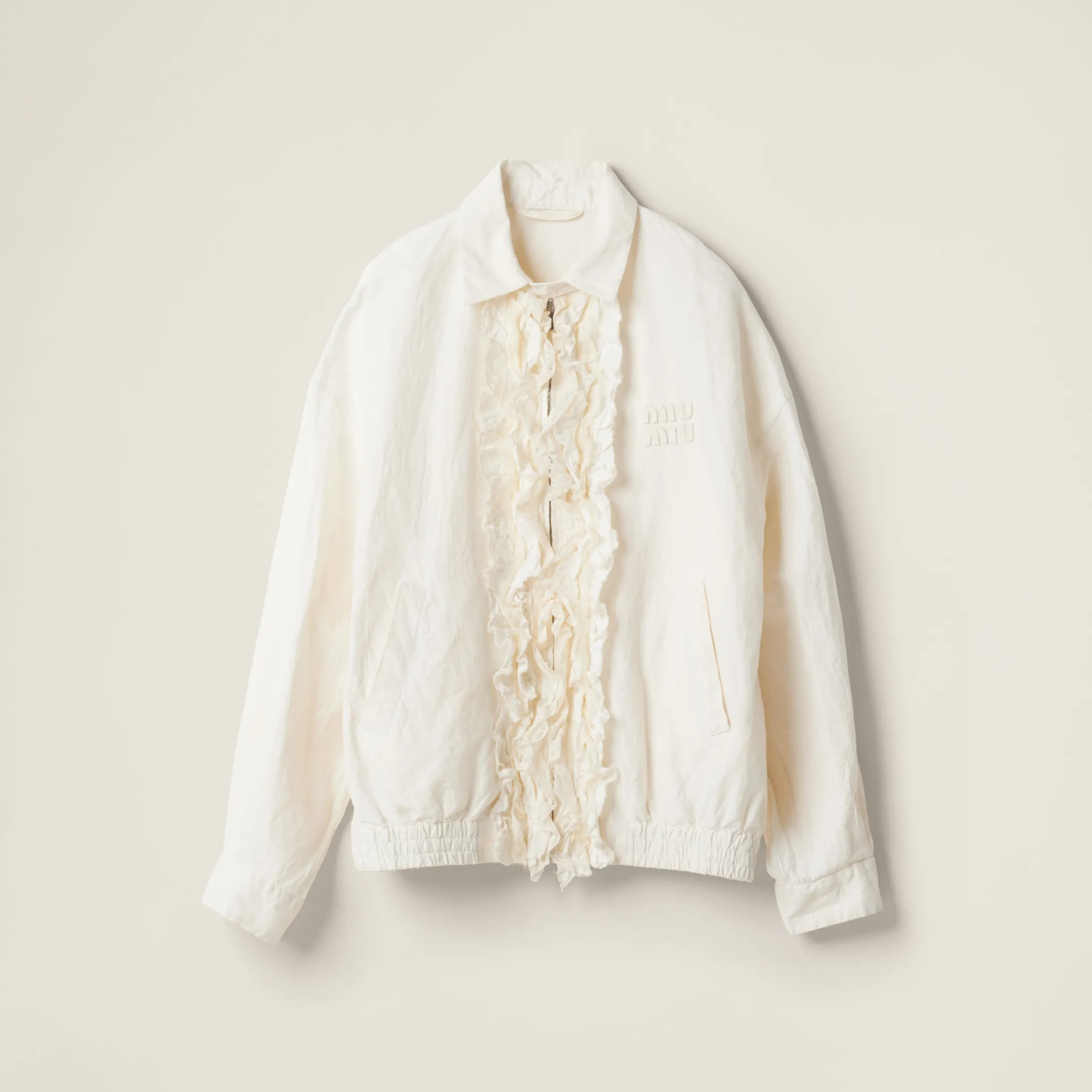 Ivory Washed Slubbed Canvas Blouson Jacket | Miu Miu