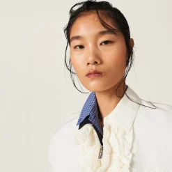 Ivory Washed Slubbed Canvas Blouson Jacket | Miu Miu