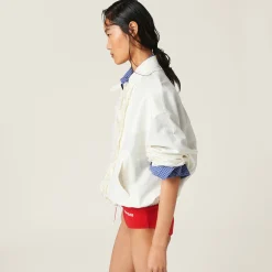 Ivory Washed Slubbed Canvas Blouson Jacket | Miu Miu