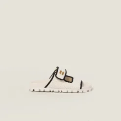 Ivory/black Crochet Knit Slides | Miu Miu