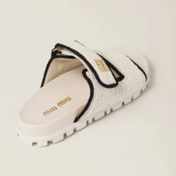 Ivory/black Crochet Knit Slides | Miu Miu